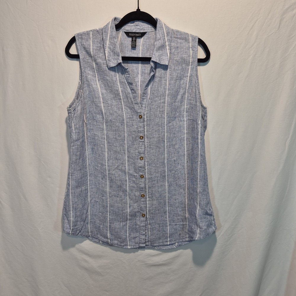Ellen Tracy 100% Linen Womens XL Top Coastal Grandma Nautical Preppy Resortwear